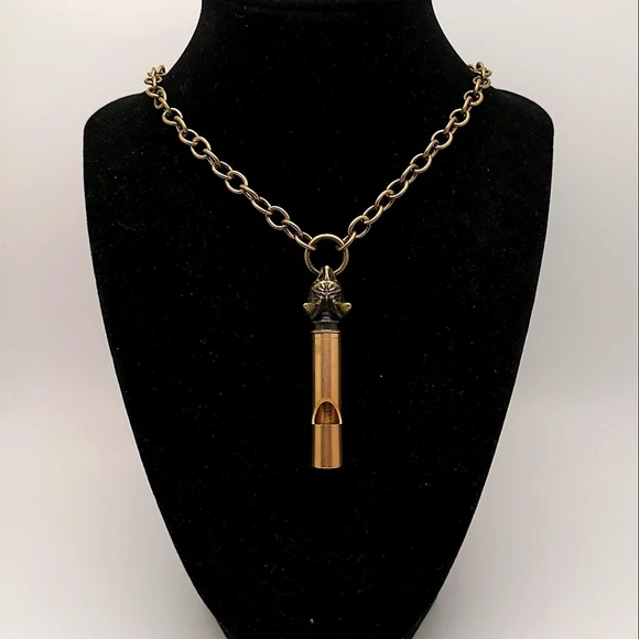 Bold Brass Wolf Whistle Statement Choker Necklace - Picture 4 of 4